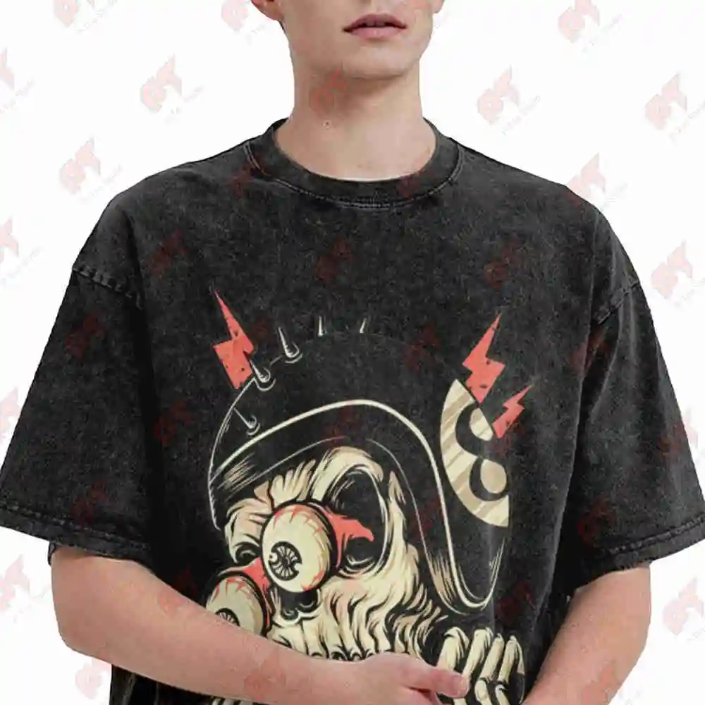 Freaky Biker Skull Vintage Washed Tee Pure Cotton T-Shirt