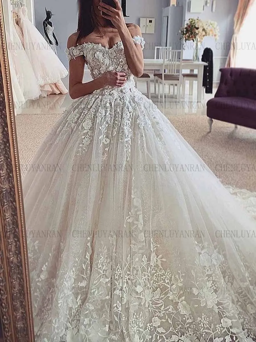 Boho Tulle Wedding Dresses 2023 Luxury Off-Shoulder Long Bride Gowns Lace Up Applique Dresses For Women 2023 robe de mariée