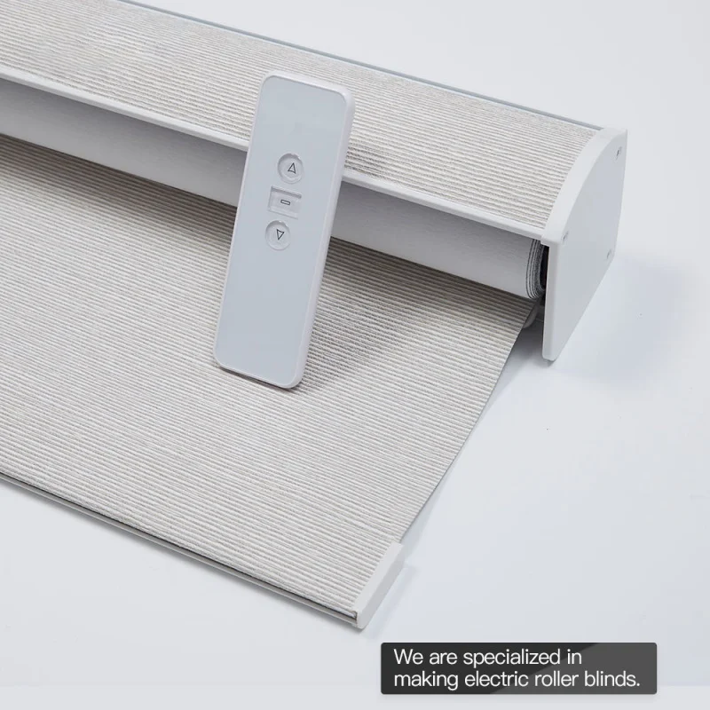 Wholesale Peice Shades 100%Blackout Wrapped Fabric On Cover Apple Homekit Matter Motor Motorized Roller Blinds For Window