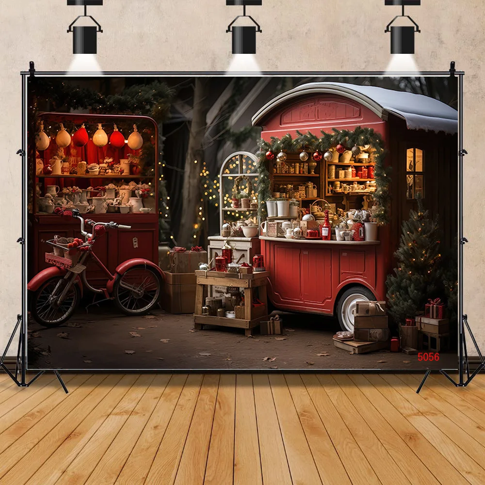 Vinyl Custom Christmas Day Fireplace Photography Backdrops New Year Candy Chimneys Store Ball Window Studio Background WW-63