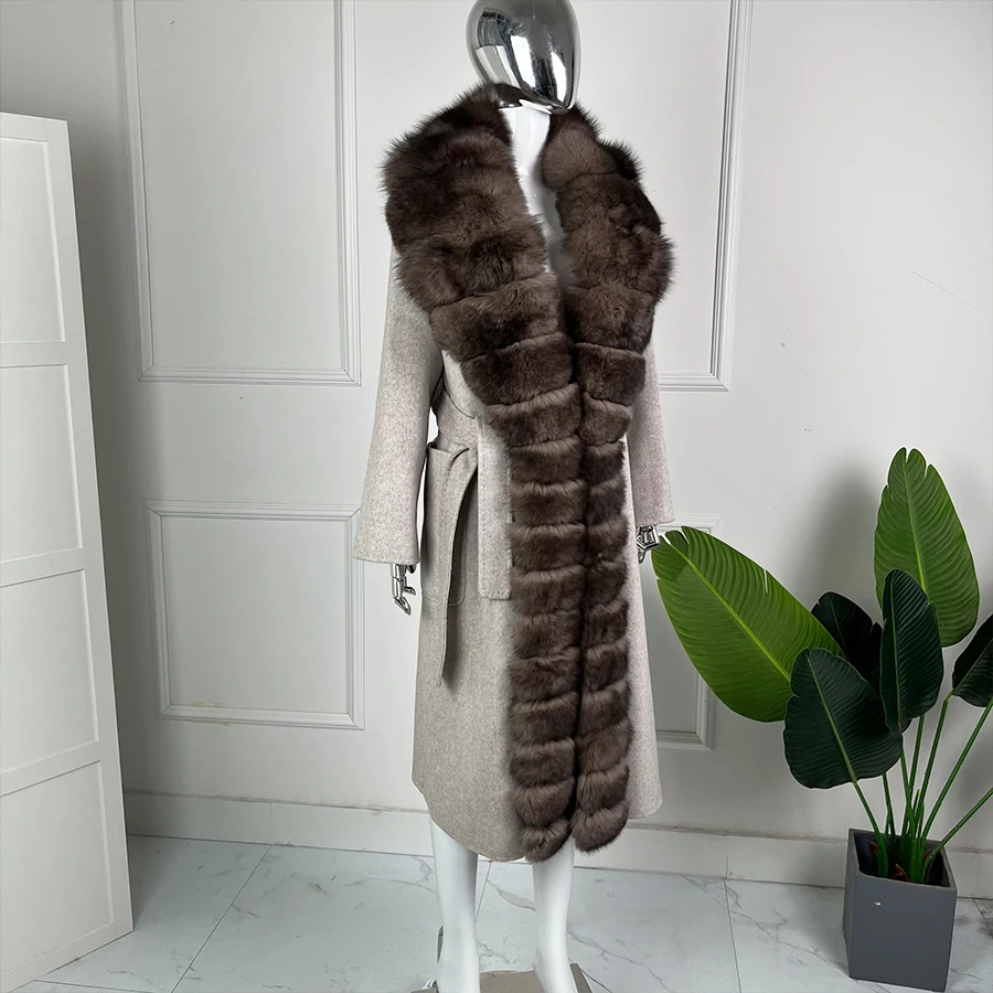 

Womens Real Fox Fur Collar Coat High Quality Winter Wool Coat Luxury Clothes Women Real Fur Fox Jacket New In Outerwears