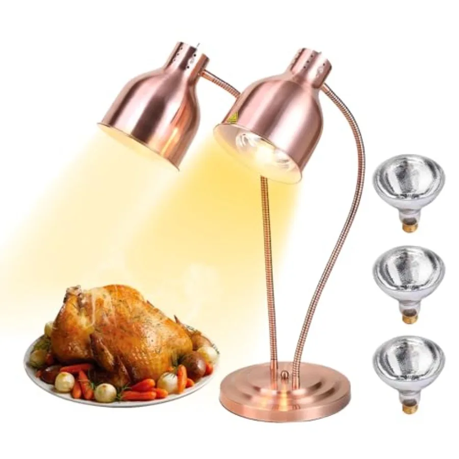 

Commercial food warmer for buffet, catering, restaurant: dual head heat lamp with 360 adjustable pretzel warmer, stainless stee