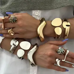 DIEZI Different Style Punk Cuff Bangles Fashion Gold Silver Color Geometric Metal Spring Bracelet Bangles For Women Men Jewelry