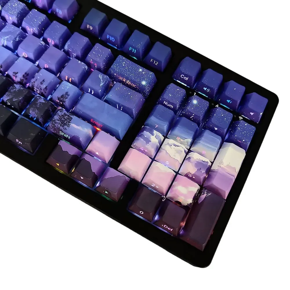 125 Keys Dawn Theme Full Set Keycaps Side-Word Cherry Height PBT Thermal Sublimation For 68 75 96 104 Mechanical Keyboard