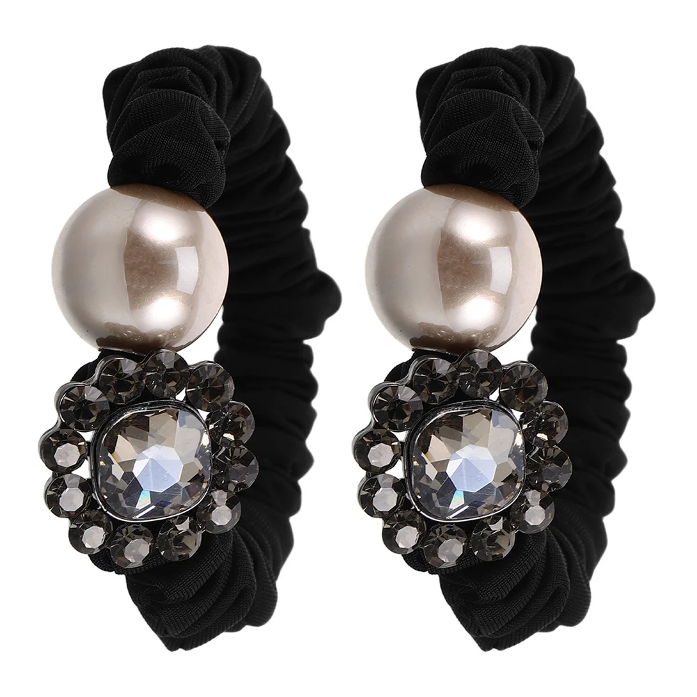 

2pcs Cloth Plastic Crystal Hair Ties Rhinestone Scrunchies Elastic Ponytail Holders Elegant Decorative Bling Accessories Women