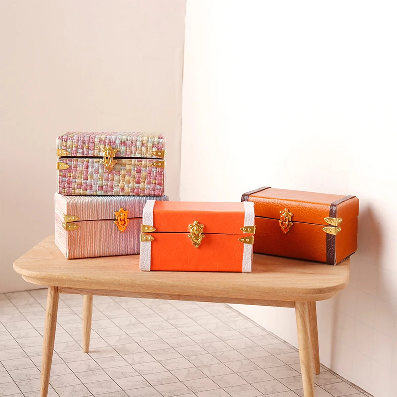 Dollhouse Miniature Items Leather Model Case Mini Storage Box Suitcase 1:12 BJD Doll House Accessories Furniture Dolls Toys