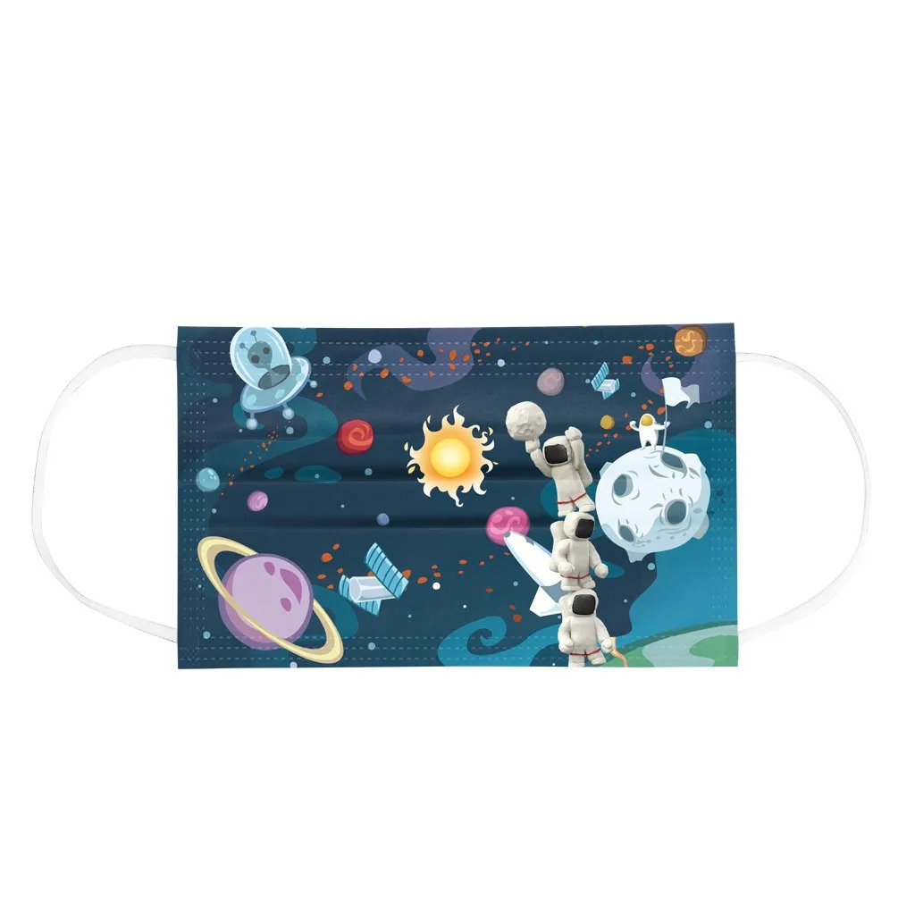 50pcs Children'S Cartoon Style Printed Disposable Cotton Filter Mask Three Layer Ear Loop Design Comfortable Breathable маска