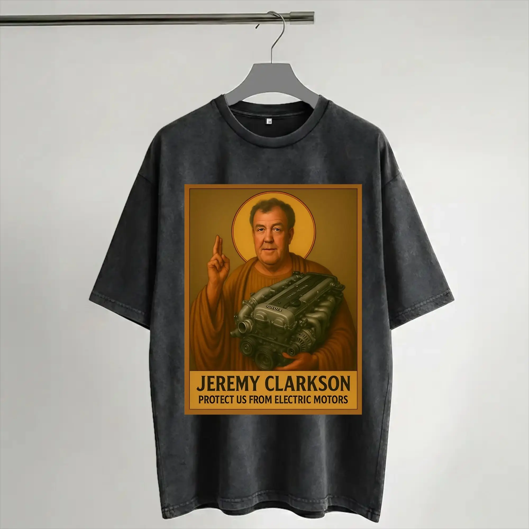 Saint Clarkson Save us from EVs Jeremy Clarkson T Shirts Hip Hop Washed Short Sleeve T-Shirts  Novelty for Men Women Streetwear