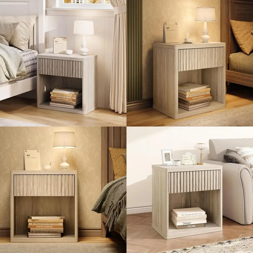 

Прикроватная тумбочка в деревенском стиле, украшенная ротангом, ящиком и открытой полкой, в стиле фермерского дома в стиле бохо, ширина 22,77 дюйма.