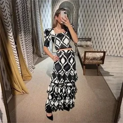 European And American Style Summer Women's Clothing New Fashion Casual Versatile Temperament Printed Short Top And Skirt Set