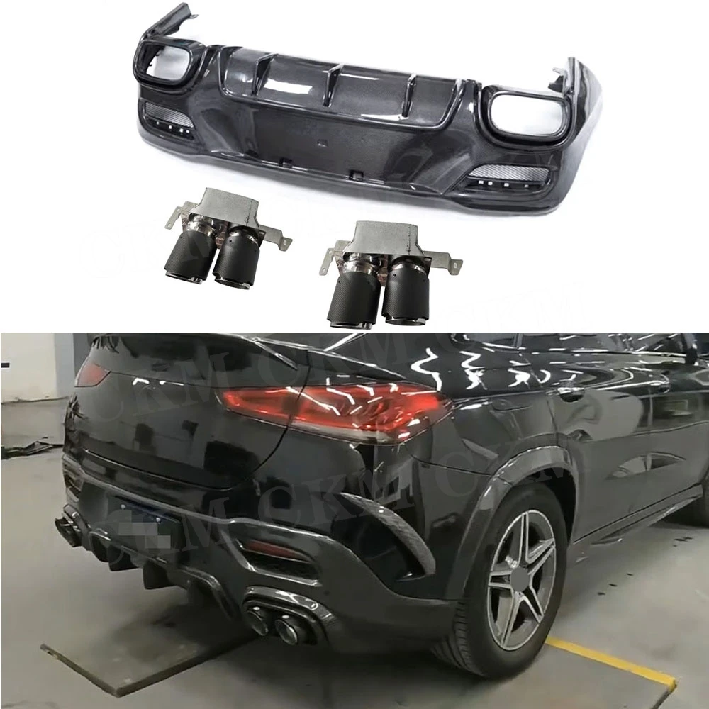 

Удлинитель заднего бампера из углеродного волокна, насадки на выхлопную систему для Benz GLE Class C167 GLE350 GLE53 AMG Sport Coupe 2020-2023, задний диффузор FRP