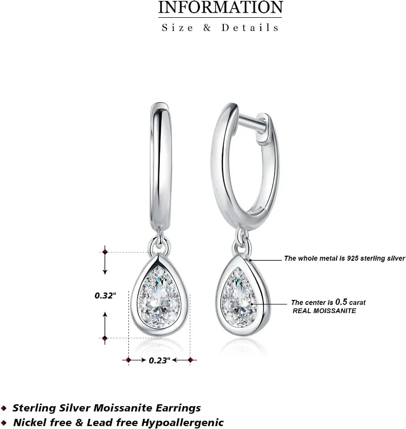 925 Sterling Silver Moissanite Earrings for Women, 0.5ct Moissanite Round cut Bright D color VVS1 Clear stud Earrings for Girls