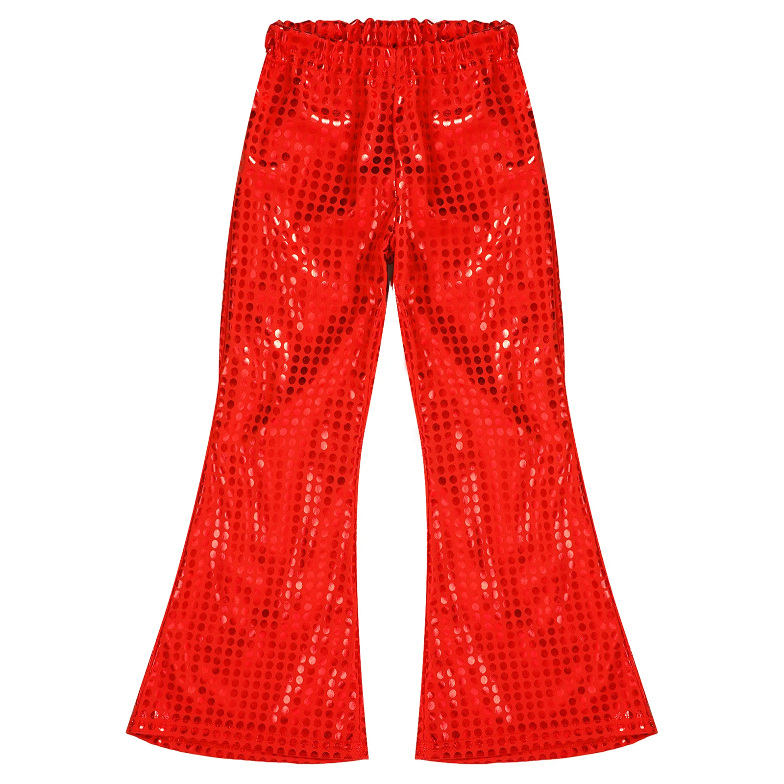 Kids Flared Pants Boys Girls Shiny Sequins Elastic Waist Bell Bottom Trousers for Jazz Disco Modern Dance Stage Performance Wear