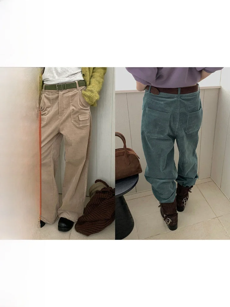 

Брюки COK Quali из вельвета с широкими штанинами, прямого кроя, повседневные, женские, осенние, модные, винтажный дизайн, удобные, свободного кроя