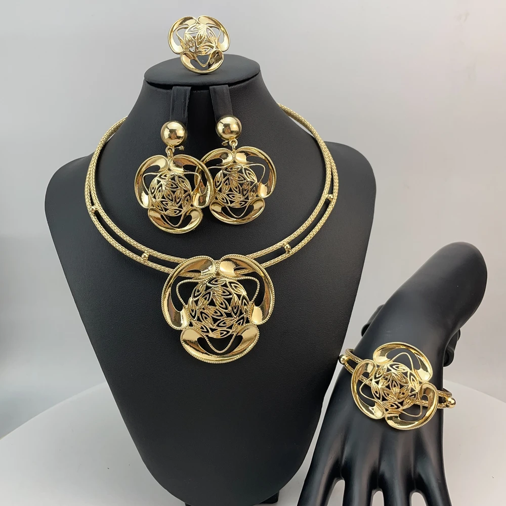 

Brazilian Simple Style Big Bold Necklace Luxury Quality African Bride Jewelry Set For Women Party Gifts FHK22822