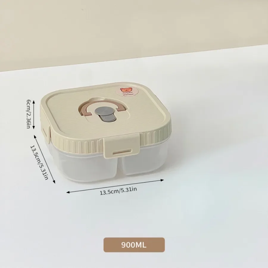 Magnetronbestendige, vierkante lunchbox van kunststof met vakken, herbruikbaar, draagbaar, lekvrij, voor kinderen, geschikt voor fruit en salades, met handvat.