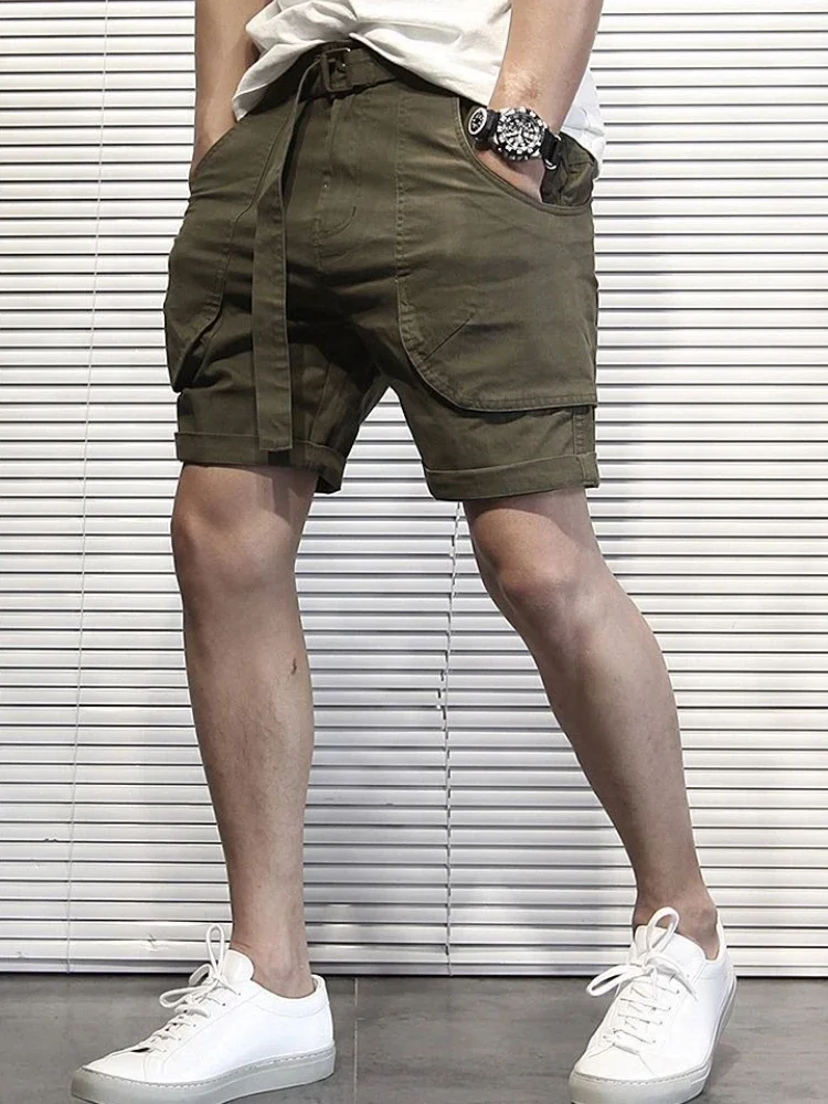 ポケット付きソリッドメンズカーゴショーツ、メンズ用ショートパンツ、美しいナイロン、人気のヴィンテージY2Kコットン、快適なワイドヘビーホワイト