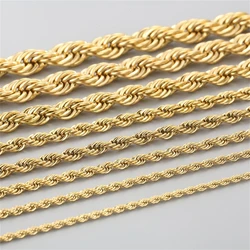 2.4mm 4mm 6mm 8mm18K Real Gold Plated Stainless Steel Twist Rope Chain Necklace Punk Jewelry for Men Women Party Gift