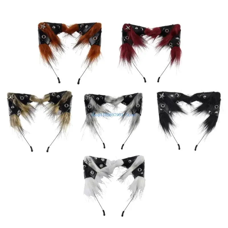 

N7YF Handmade Faux Furs Foxes Wolf Ears Headband Halloween Christmas Cosplay Costume