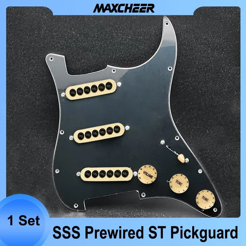 

Prewired ST Pickguard SSS 3 Single Coil Pickups Adjustable Big Screws Loaded Electric Guitar Pickguard