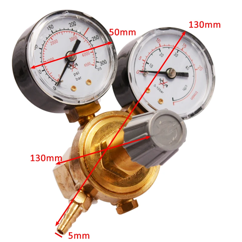 Argon Pressure Reducing Gauge Argon CO2 Gauges Pressure Reducer Mig Flow Meter Control Valve Dual Gauge Welding Regulator