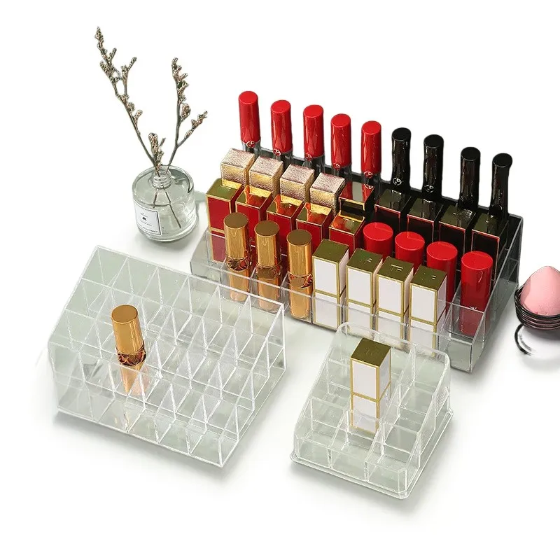 24 Grids Clear Acrylic Lipstick Box Makeup Organizer Storage Box Make Up Brush Organizer Display Holder Cosmetic Organizer Box