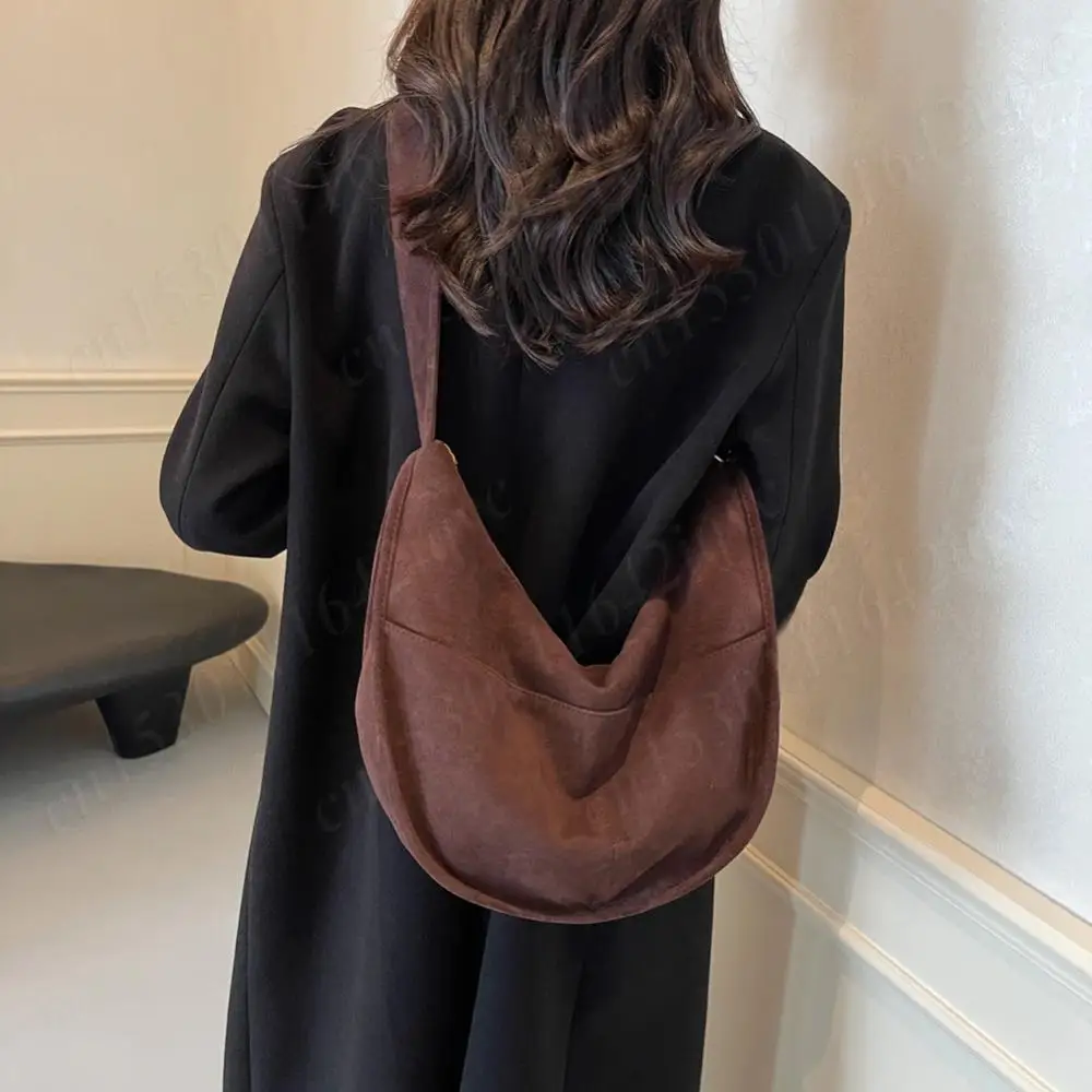 Vintage Suede Tote Bag for Women Retro Casual Commute Shoulder Bag Large Capacity Crossbody Purse Bag Work Bags for Fall Winter