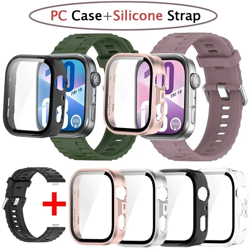 حافظة كمبيوتر + حزام لساعة Huawei Watch Fit 3/4 حافظة واقية مضادة للسقوط لساعة Huawei Watch Fit 4/4 Pro سوار معصم من السيليكون