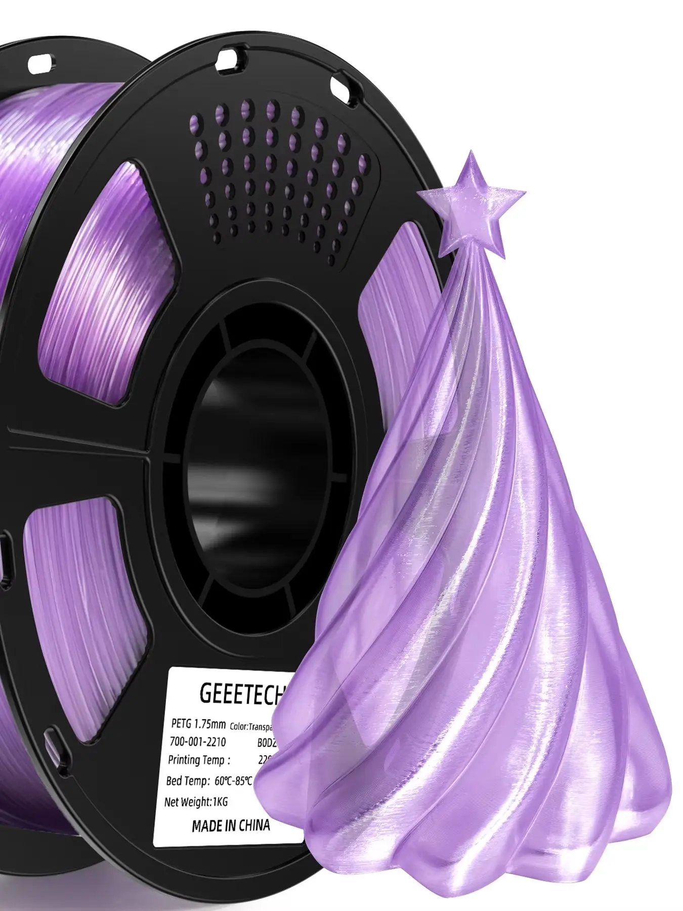 GEEETECH PETG Filament Transparent 1,75mm 1kg Mehrfarbig Stark Zäh Lichtdurchlässig Geringe Verformung Verstopfungsfrei Vakuumversiegelt für F