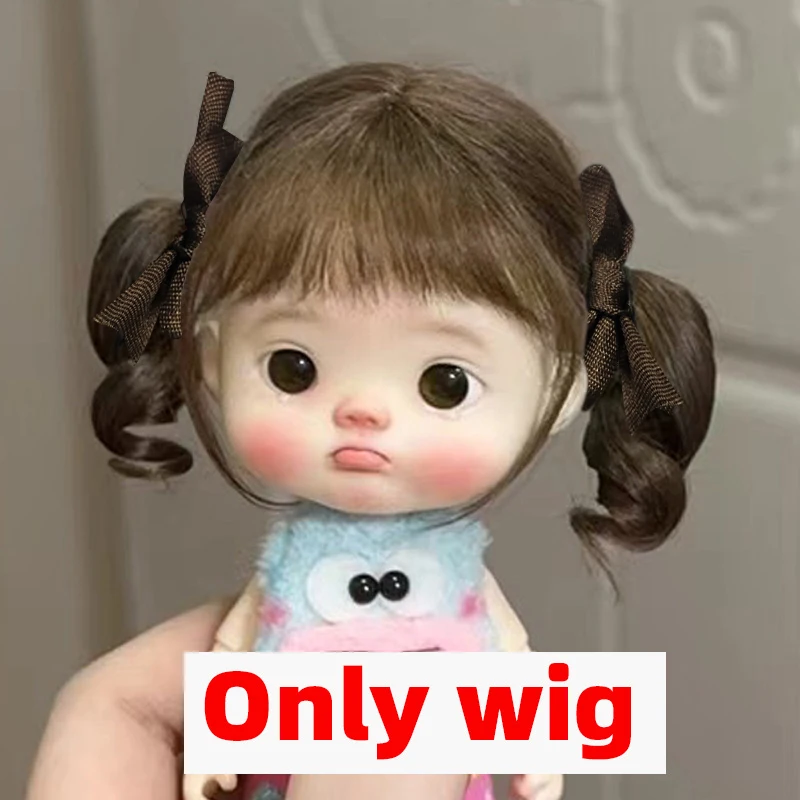 Peluca de muñeca con flequillo, coleta de Mohair suave, adecuada para Ob11, 1/12bjd, 1/8BJD, accesorios para muñecas, 5-6 pulgadas