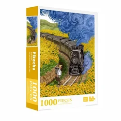 Rompecabezas de papel para adultos, juguete de rompecabezas de 1000 piezas Vincent Van Gogh, 70x50cm, tren de girasoles, alivio del estrés, entretenimiento, navidad