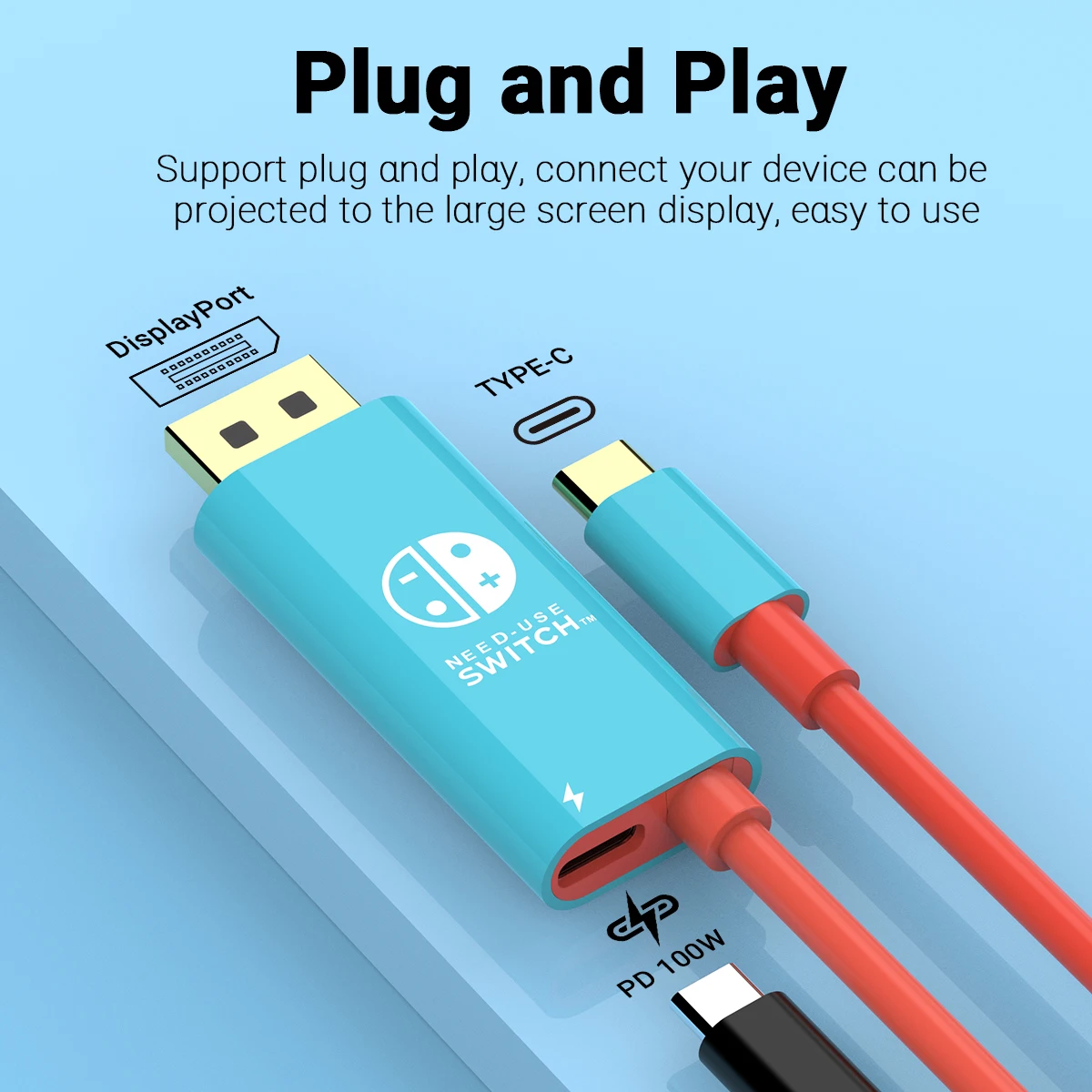 USB C to Display Port 6.6 FT Cable 8K@60Hz 4K@120Hz Type-C to DP Adapter Thunderbolt 3 4 Compatible for Nintendo Switch MacBook