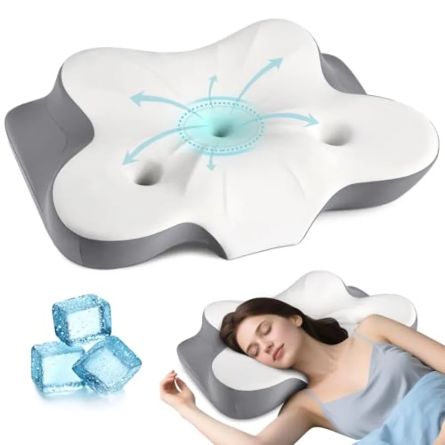 

Cerrvical Neck Pillow- Ergonomic Memory Foam Pillows for Sleeping Dual Ear Relief Zone Contour Pillow Neck Support Pillows for