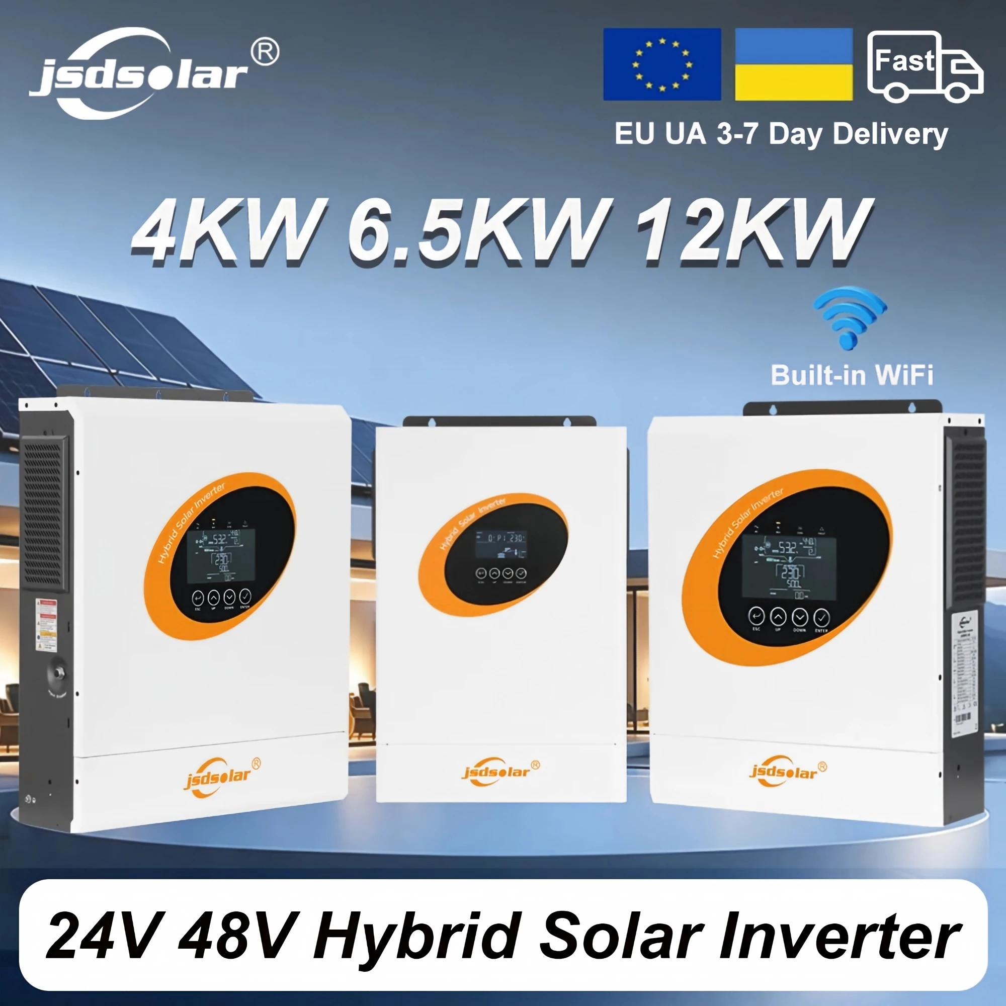 Jsdsolar 4KW 6.5KW 11KW 12KW Hybrydowy Inwerter Solarny 48V 230VAC Inwerter Odpinany z Siecią z Fale Sinusoidalnej MPPT 160A Ładowarka Solarna 500VDC Wejście PV z WiFi RS485 Kolorowy Ekran Ciche