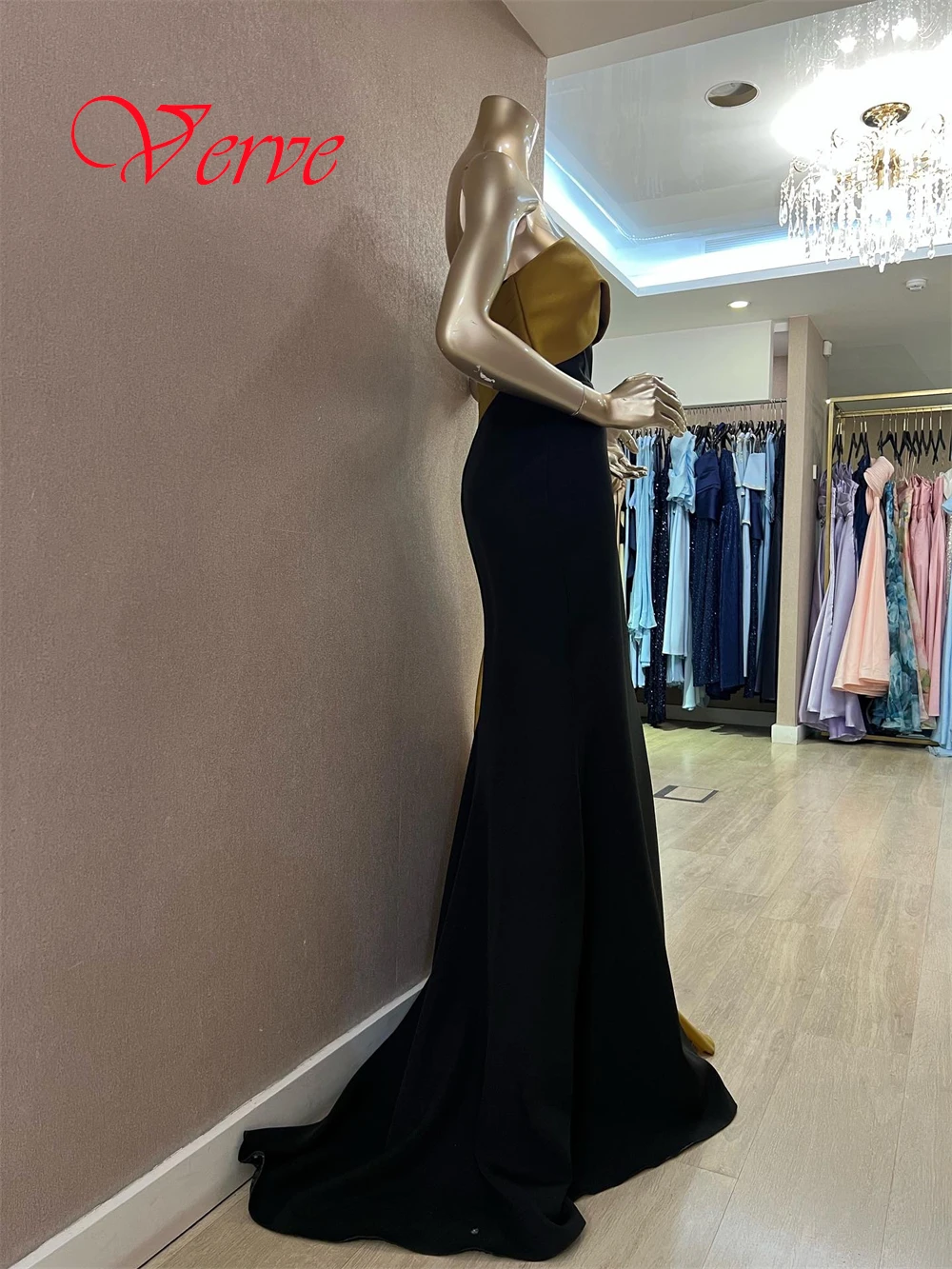 Customized Exquisite Black Satin Evening Dress High Quality Strapless Zipper Back Mermaid Contrast Color Special Occasion Gowns