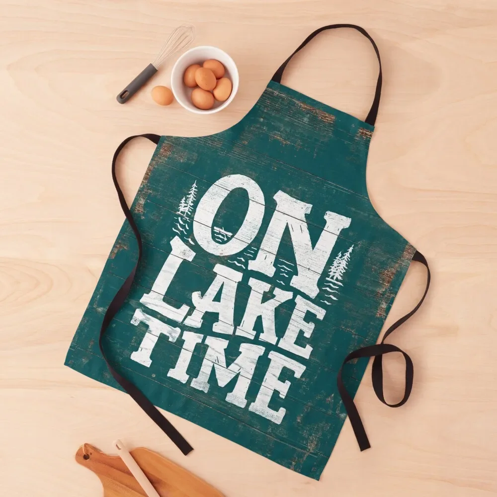 On Lake Time Sign, Rustic Lake Sign, Lake House Turquoise Vintage Sign Apron Salon Things For The Kitchen Apron