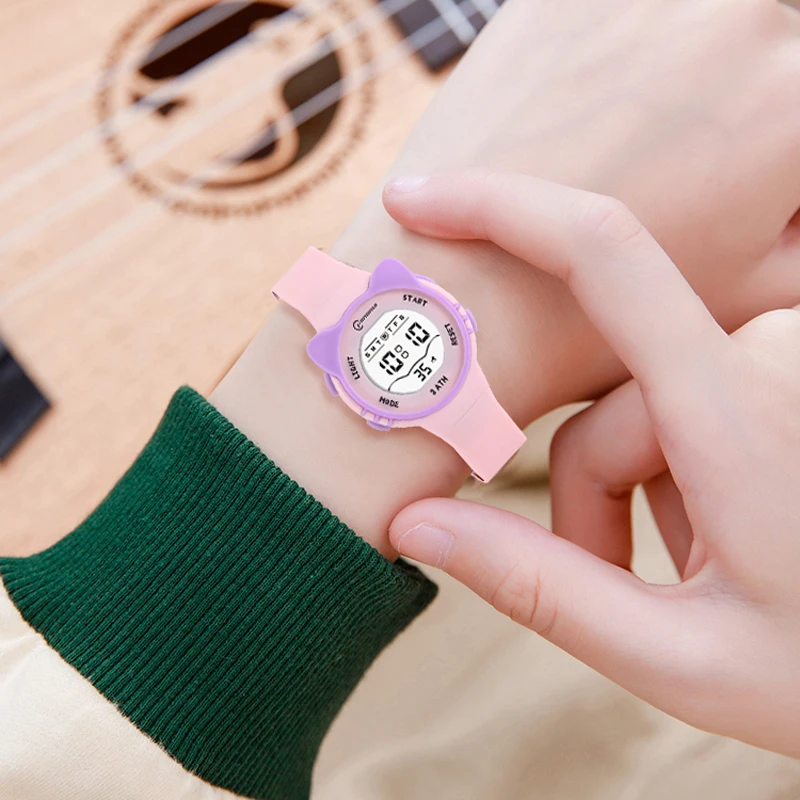 Kinder Horloge Meisjes Jongens Roze Schattige Miauw Ster Horloges Kinderen Sstudent Mode Waterdichte Wekker Cijfer Elektronisch Horloge Cadeau