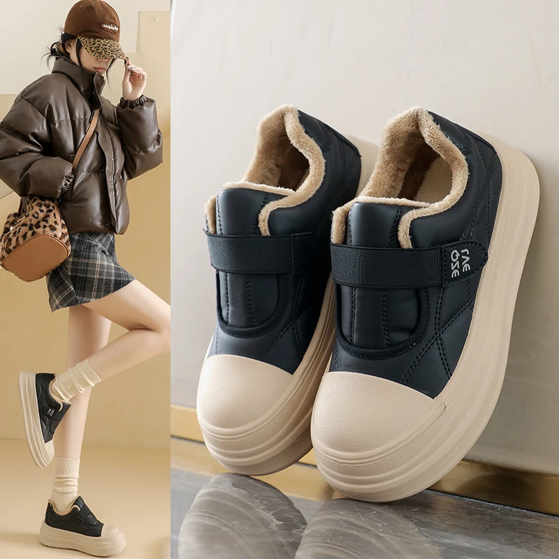 أحذية رياضية دافئة للأب، أحذية رياضية كاجوال من القطن مع بطانة من الصوف للنساء، أحذية رياضية خارجية، XQ-T2685 #1