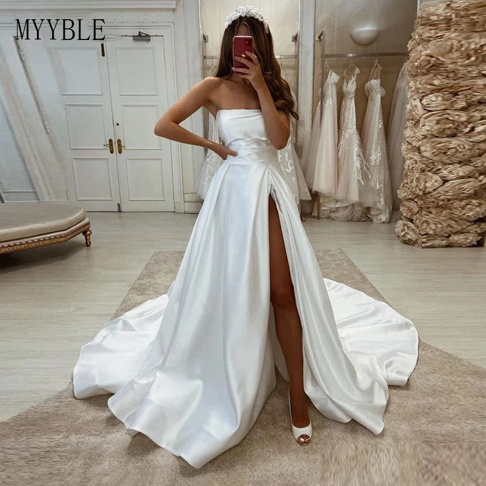 MYYBLE Custom Made Strapless Princess Wedding Dresses High Side Split Boho Bridal Gowns Plus Size Elegant Wedding Party Dress