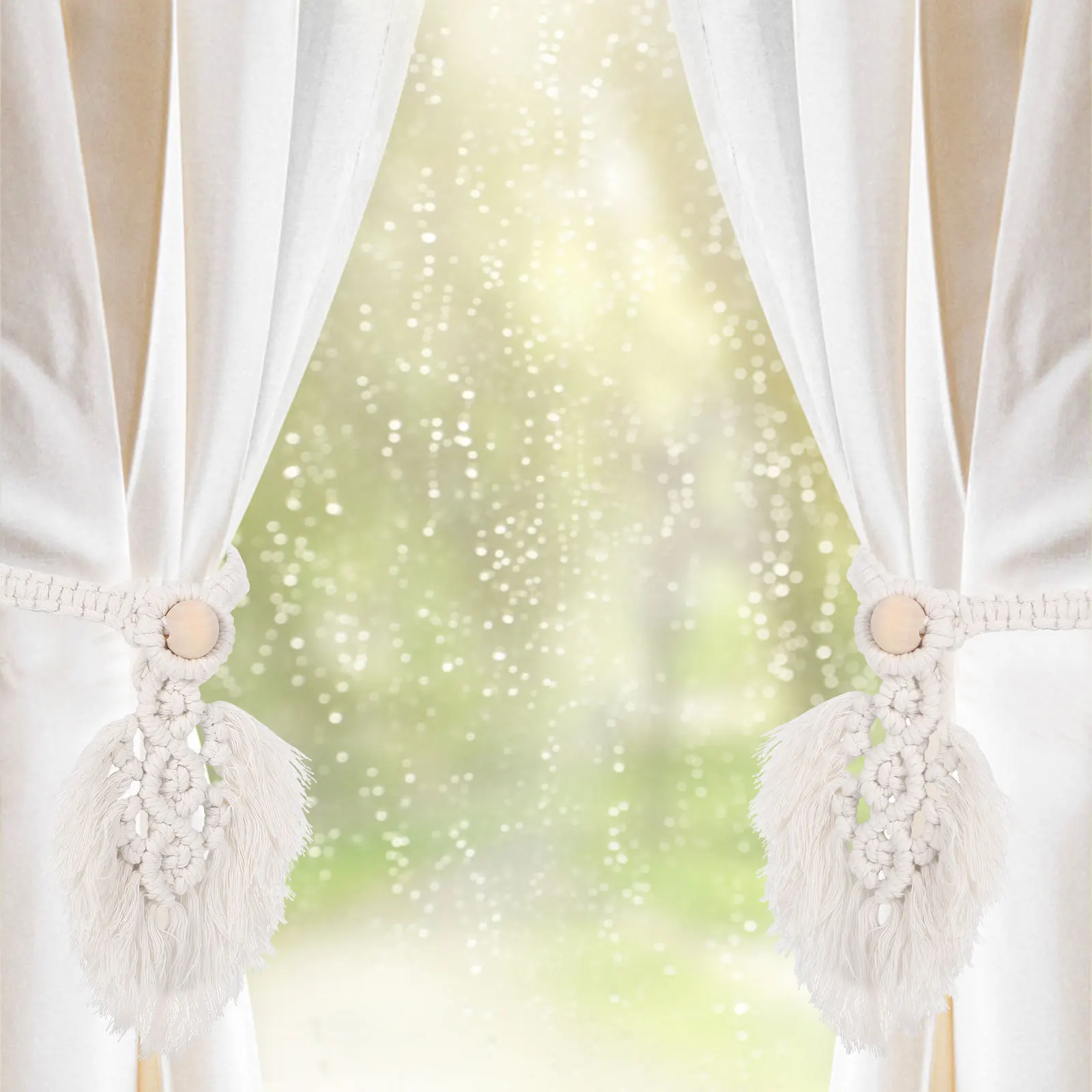 

4Pcs Decorative Curtain Ties Cotton Rope Farmhouse Style Holdbacks for Drapes Bedroom Living Room Tassel Curtain Holders