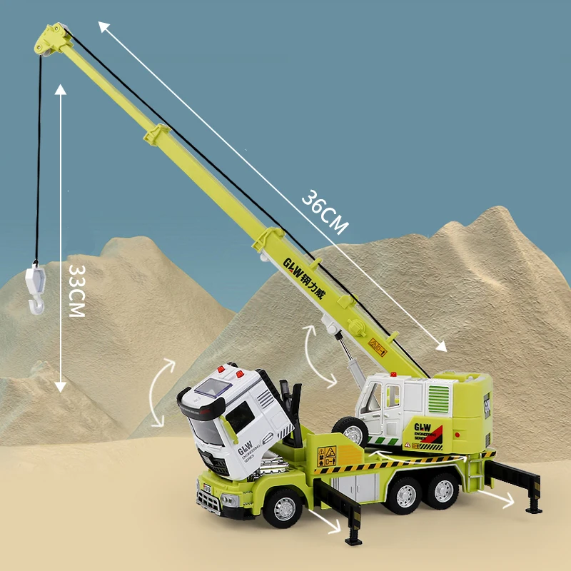 1:40 5 Styles Green Vehicle Pullback Light and Sound Diecast Crane Engineering Truck Construction Alloy Toys for Children Gifts