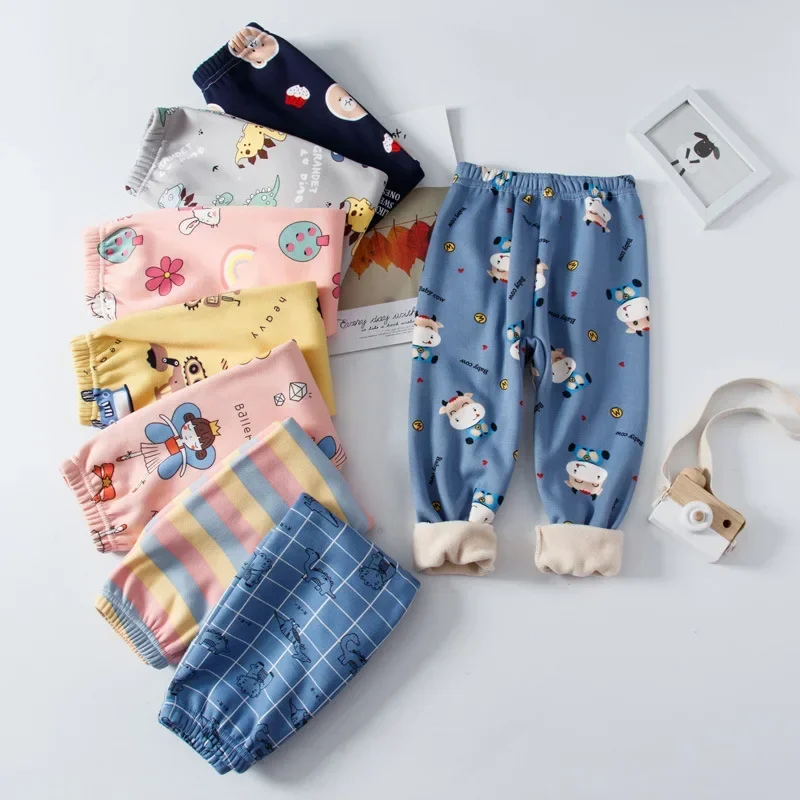 Ragazze ragazzi Sleep Pants bambini Fleece Pant Cartoon Print pantaloni 2024 autunno inverno Home Wear abbigliamento addensato per bambini Casual