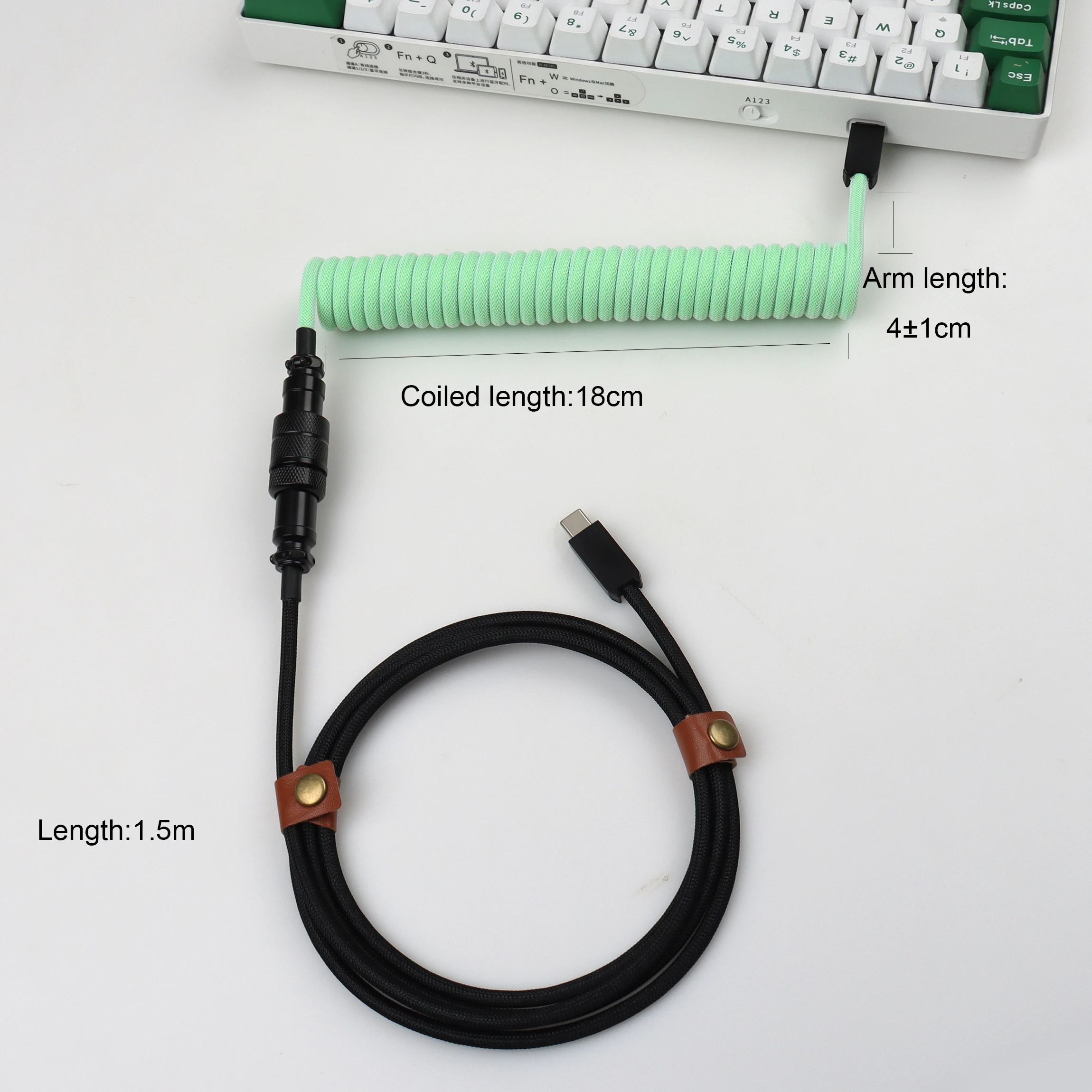 LANO USB-C to Type-C Coiled Cable Gamer Keyboard Custom Coil Type USB C Cable With Detachable Pilot Connector