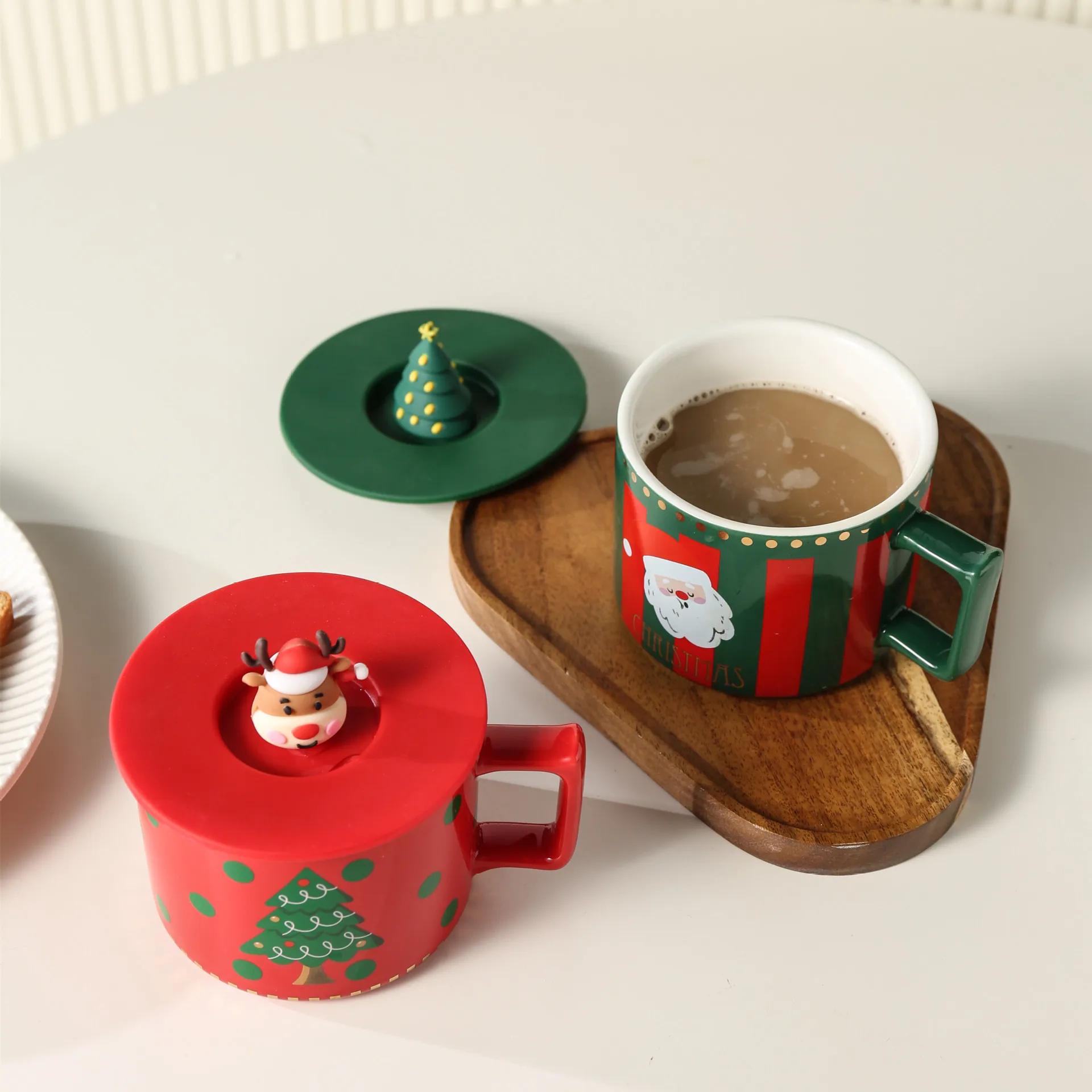 

Christmas Ceramic Mug with Lid Spoon Cute Cartoon Ins Aesthetic Water Cup for Breakfast