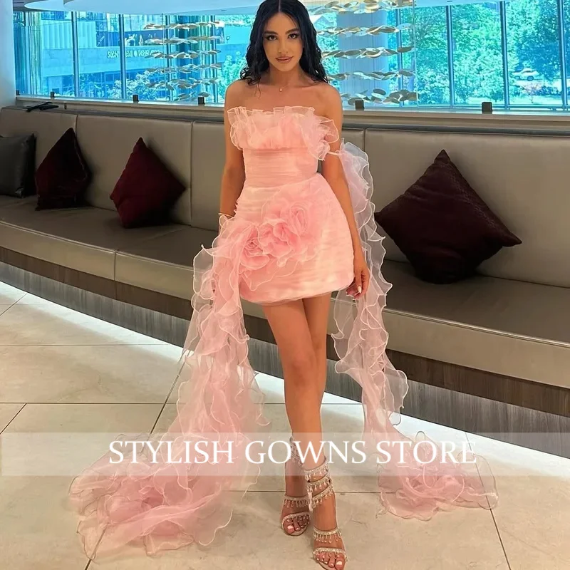 Homecoming Pretty Pink Folded Short Women Dresses With Ruffles And Handmade Flower Deails Lace Up Back Many Color Available