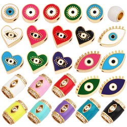Enamel Blue Turkish Evil Eye Heart Round  Bead,12mm Gold Brass Colourful Bracelet Components Accessories Wholesale Supplies L76