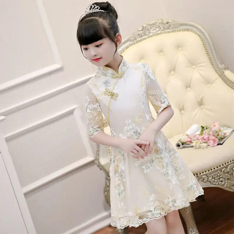 

Kids Girls Flower Dress Summer 2024 Children Girl Voile Birthday Party Dress Baby Fancy Princess Fashion Yarn Dress 2-12 Years