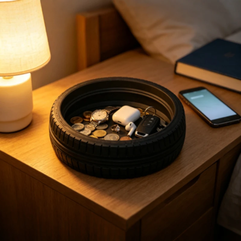 Simulation Off-Road Tire Storage Tray Black White Novelty Car Tyre Decor Dish Desktop Key Coin Holder Creative Gift for Father