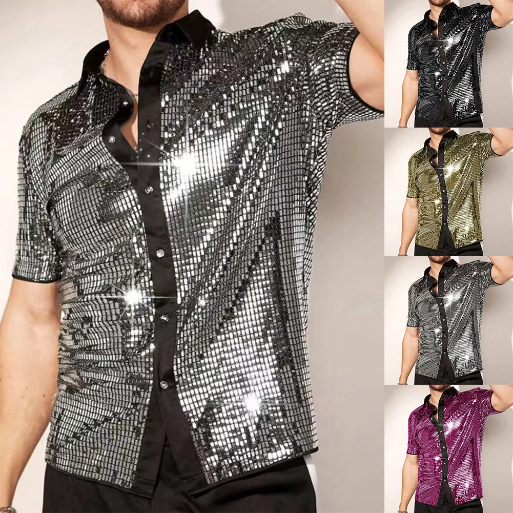 Nachtclubmode XL 2XL 70s Disco Shirt met korte mouwen Beschikbare maten M-2XL Gloednieuwe staat Casual nachtcluboutfit