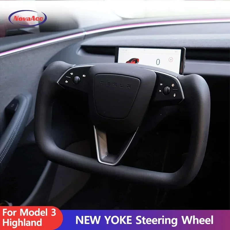 NovaAcc For Tesla Model 3 Highland Yoke Steering Wheel 2024 with Heating Personalized Customize Black White Car Accessories